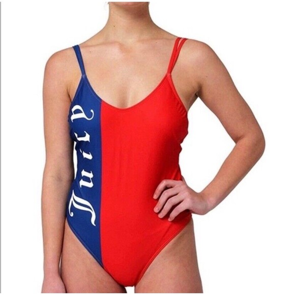 Juicy Couture Swimsuit Size L Colorblock One Piece Red Blue Scoop Back Strappy - Picture 4 of 16